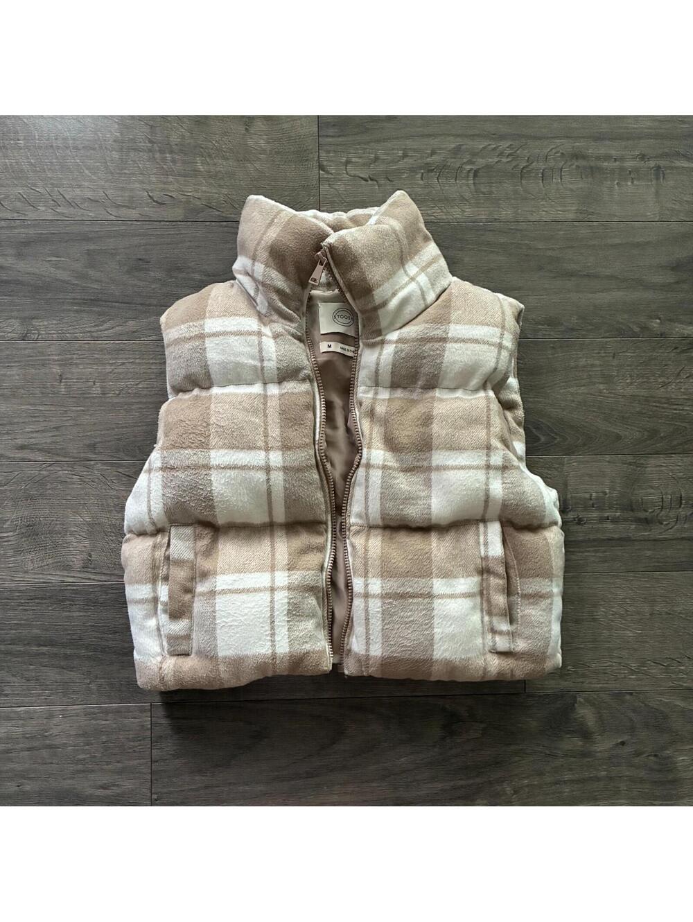 Stoosh beige plaid puffer vest